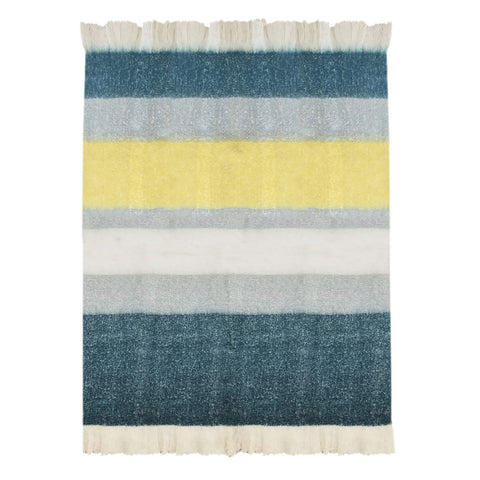 Tahoe Handwoven Wool Blend 49x59 Throw Blanket in Off White and Blue