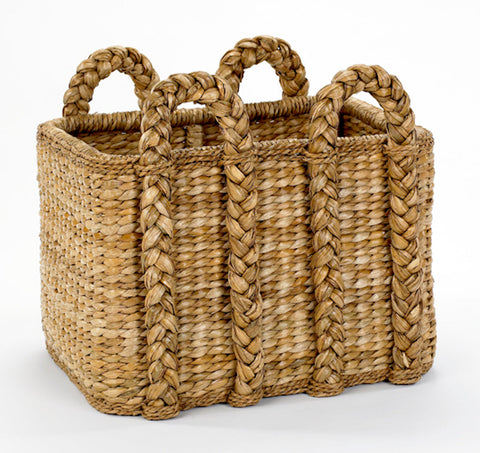 Rush Bohemian Woven Basket with Handles for Storage