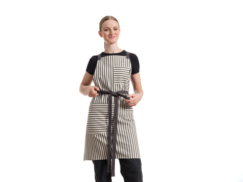Bib Stripe Apron with Adjustable Crossback and Deep Pockets
