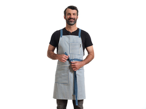 Bib Stripe Apron with Adjustable Crossback and Deep Pockets