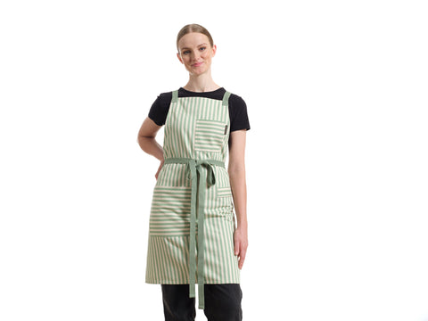 Bib Stripe Apron with Adjustable Crossback and Deep Pockets