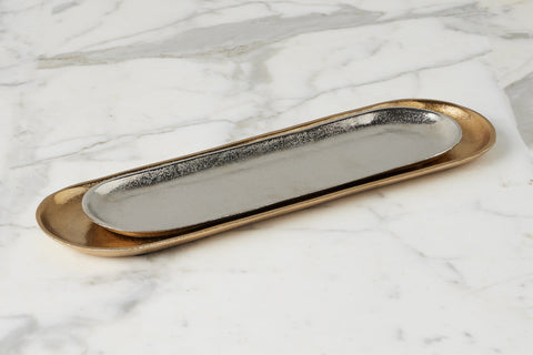Modern Lipped Polished Metal Serving Tray