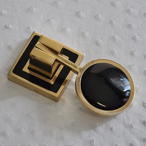 Art Deco Polished Brass Square Cabinet Knob with Resin Inlay