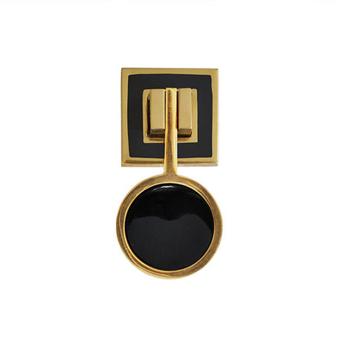 Art Deco Polished Brass Square Cabinet Knob with Resin Inlay