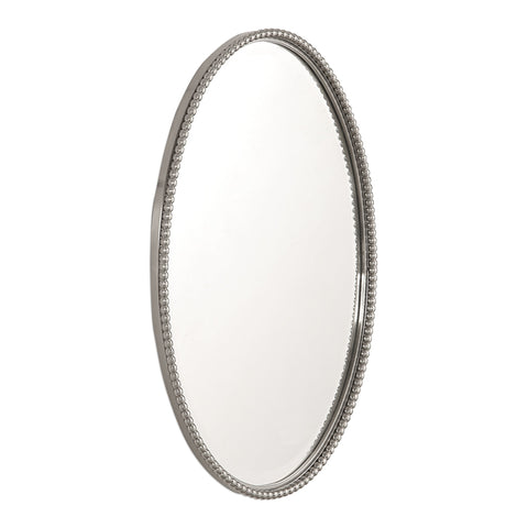 Contemporary Brushed Metal Oval Accent Wall Mirror for Bathroom