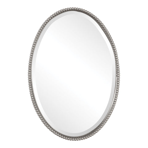 Contemporary Brushed Metal Oval Accent Wall Mirror for Bathroom