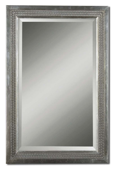 Contemporary Framed Rectangle Vanity Mirror with Silver Leaf Finish