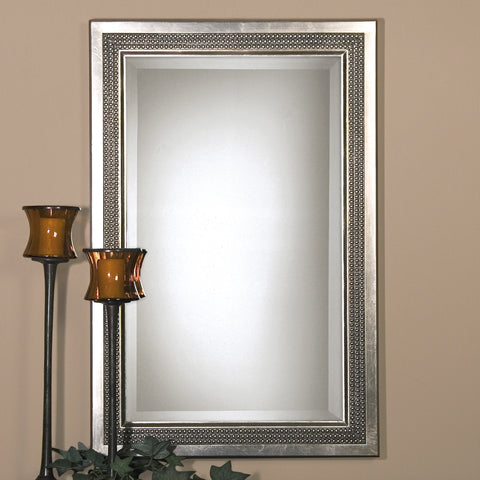 Contemporary Framed Rectangle Vanity Mirror with Silver Leaf Finish