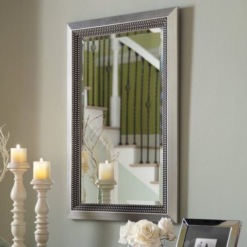Contemporary Framed Rectangle Vanity Mirror with Silver Leaf Finish