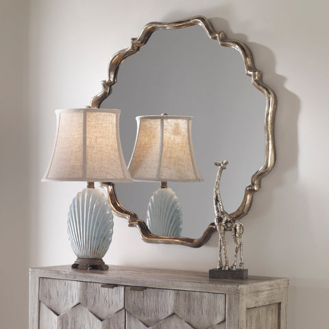 Contemporary Novelty Accent Mirror with Silver Leaf Finish