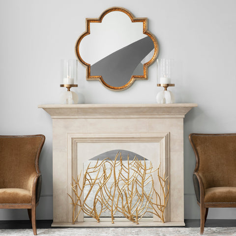 Contemporary Clover Accent Mirror with Distressed Metallic Finish