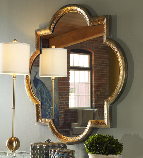 Contemporary Clover Accent Mirror with Distressed Metallic Finish