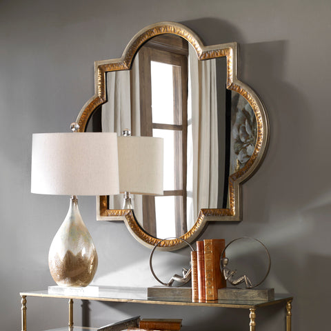 Contemporary Clover Accent Mirror with Distressed Metallic Finish