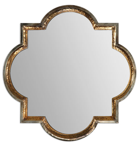 Contemporary Clover Accent Mirror with Distressed Metallic Finish