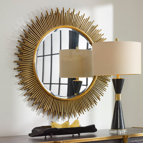 Art Deco Sunburst Accent Mirror for Entryway or Living Room