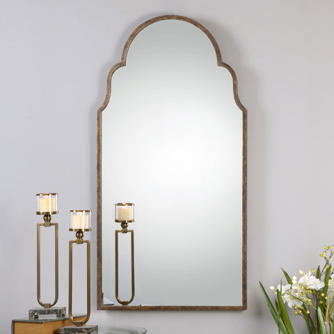 Traditional Arch Accent Mirror with Gold Leaf Finish for Entryway