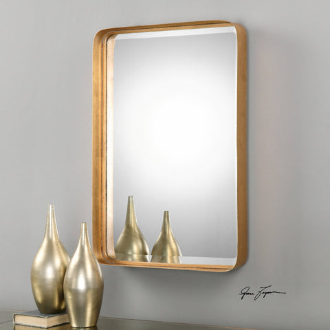 Contemporary Gold Leaf Accent Rectangle Wall Mirror