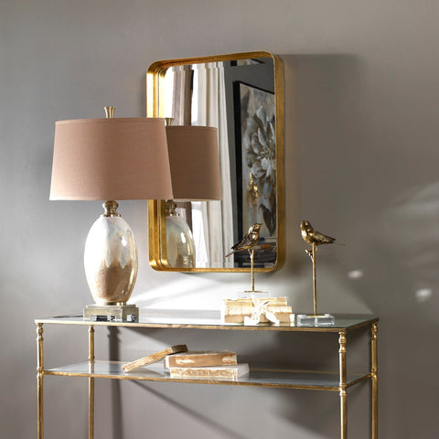 Contemporary Gold Leaf Accent Rectangle Wall Mirror