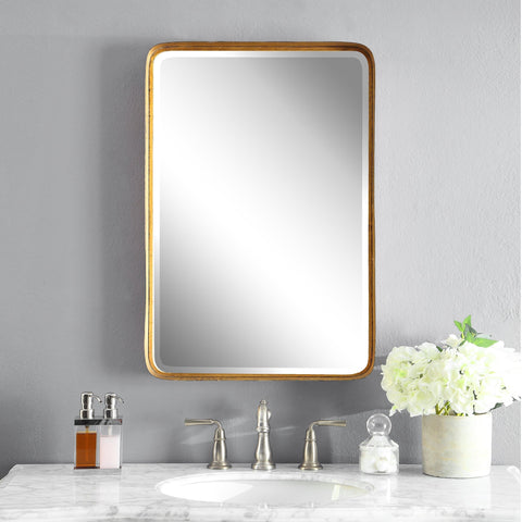Contemporary Gold Leaf Accent Rectangle Wall Mirror