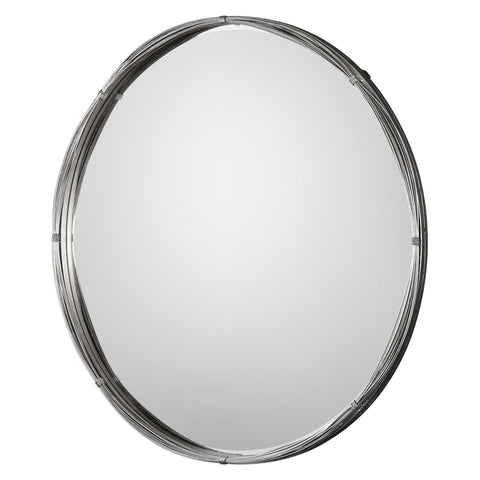 Contemporary Accent Round Mirror with Silver Leaf Finish for Entryway