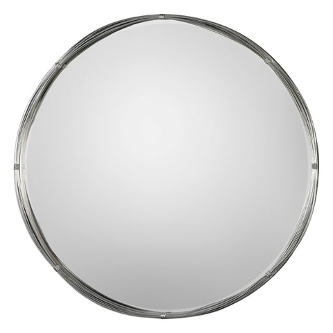 Contemporary Accent Round Mirror with Silver Leaf Finish for Entryway