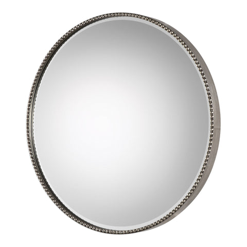Contemporary Antique Silver Leaf Round Accent Wall Mirror