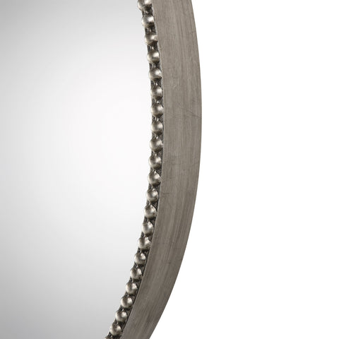 Contemporary Antique Silver Leaf Round Accent Wall Mirror