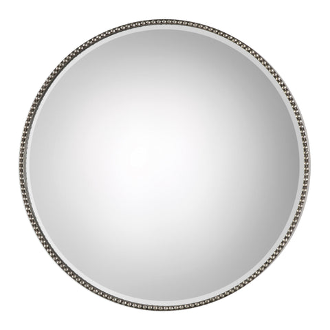 Contemporary Antique Silver Leaf Round Accent Wall Mirror