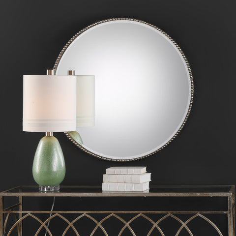 Contemporary Antique Silver Leaf Round Accent Wall Mirror