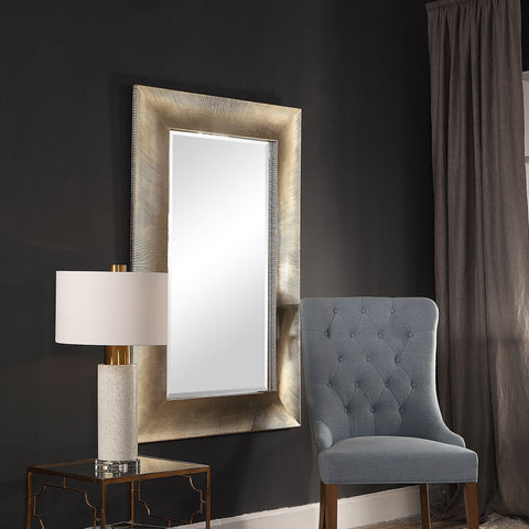 Contemporary Ridged Rectangle Accent Mirror for Living Room