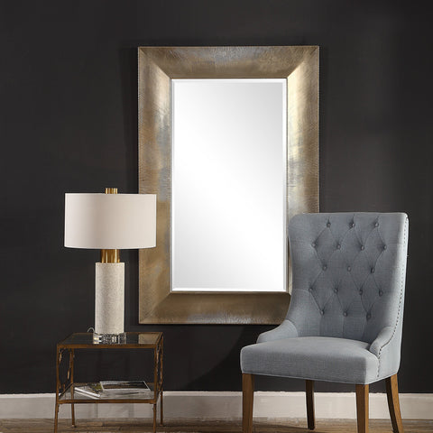 Contemporary Ridged Rectangle Accent Mirror for Living Room