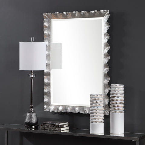 Contemporary Wavy Accent Mirror with Silver Leaf Framed Design