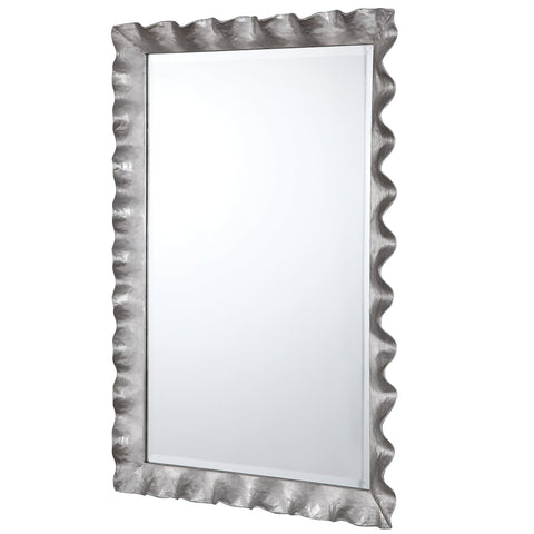 Contemporary Wavy Accent Mirror with Silver Leaf Framed Design