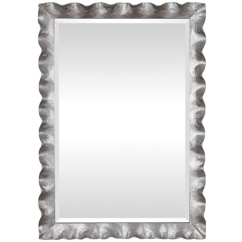 Contemporary Wavy Accent Mirror with Silver Leaf Framed Design