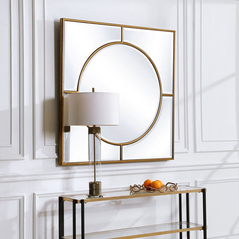 Traditional Geometric Accent Mirror with Gold Leaf Finish for Living Room