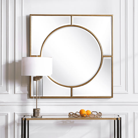 Traditional Geometric Accent Mirror with Gold Leaf Finish for Living Room