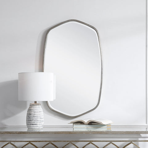 Contemporary Asymmetrical Silver Leaf Accent Wall Mirror