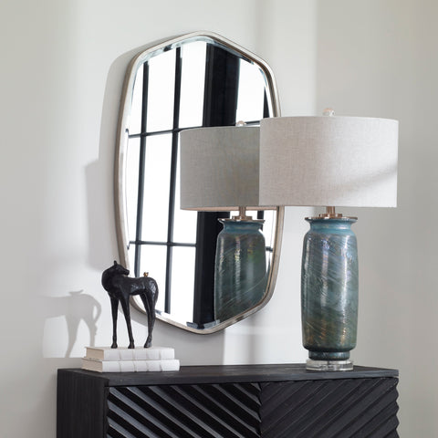 Contemporary Asymmetrical Silver Leaf Accent Wall Mirror