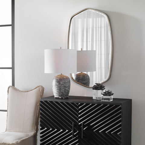 Contemporary Asymmetrical Silver Leaf Accent Wall Mirror