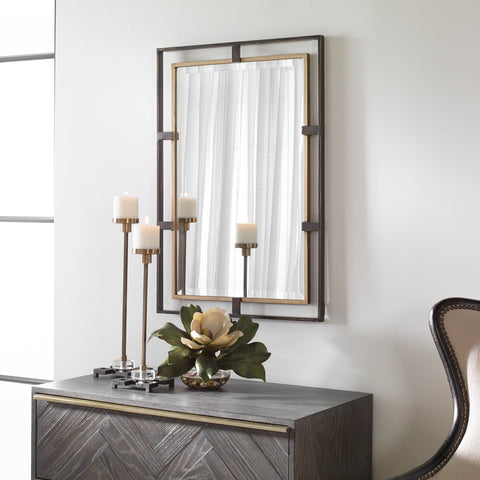 Contemporary Geometric Antique Accent Mirror for Entryway