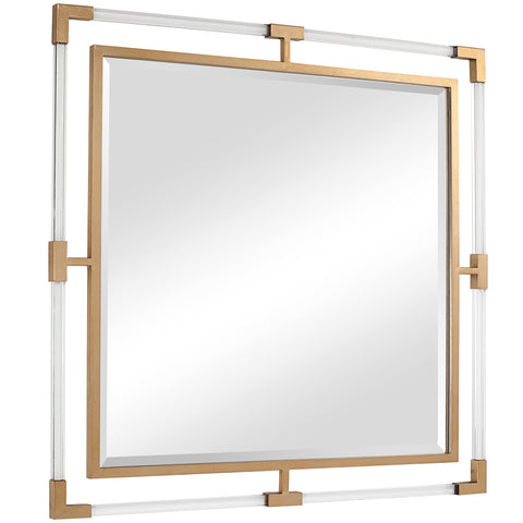 Contemporary Geometric Accent Mirror with Gold Leaf Framed Wall