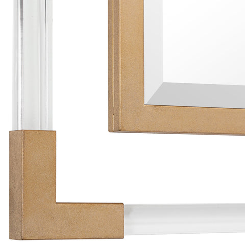 Contemporary Geometric Accent Mirror with Gold Leaf Framed Wall