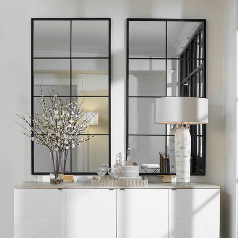 Contemporary Window Pane Rectangle Mirror for Dining Room