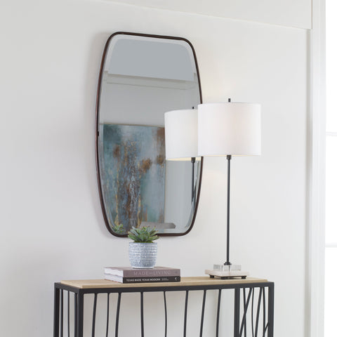 Contemporary Floating Rectangle Mirror with Distressed Bronze Frame