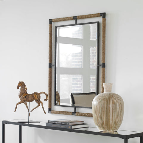 Contemporary Rustic Framed Accent Mirror for Entryway Wall