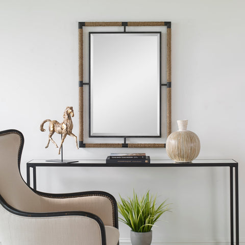 Contemporary Rustic Framed Accent Mirror for Entryway Wall