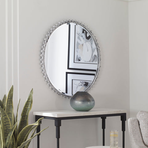Traditional Distressed Ornate Round Accent Wall Mirror