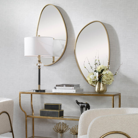 Organic Asymmetrical Gold Leaf Framed Accent Wall Mirror