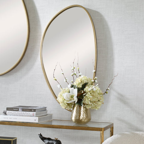 Organic Asymmetrical Gold Leaf Framed Accent Wall Mirror