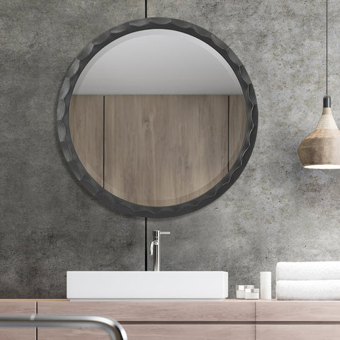 Contemporary Distressed Round Accent Mirror for Bathroom Wall